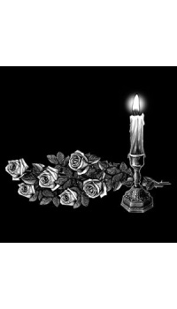 Свеча с букетом роз на памятник